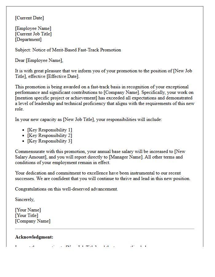 Merit-Based Fast-Track Promotion Letter