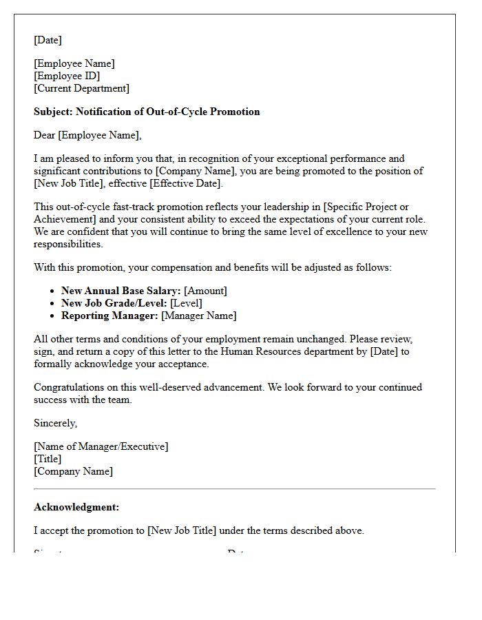 Out-of-Cycle Fast-Track Promotion Letter