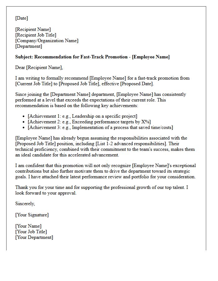 Departmental Fast-Track Promotion Letter