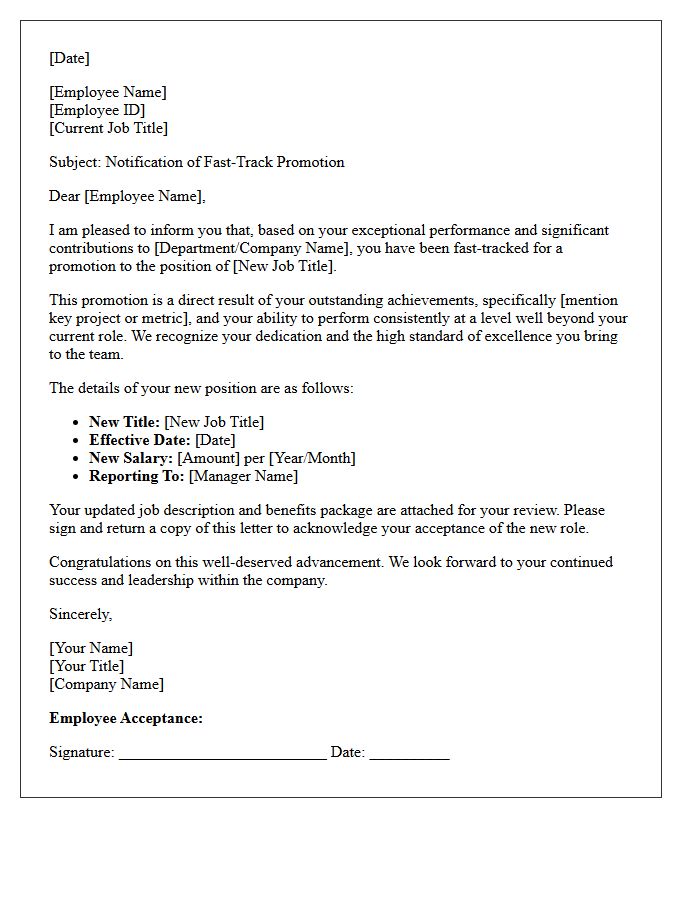 Exceptional Performance Fast-Track Promotion Letter
