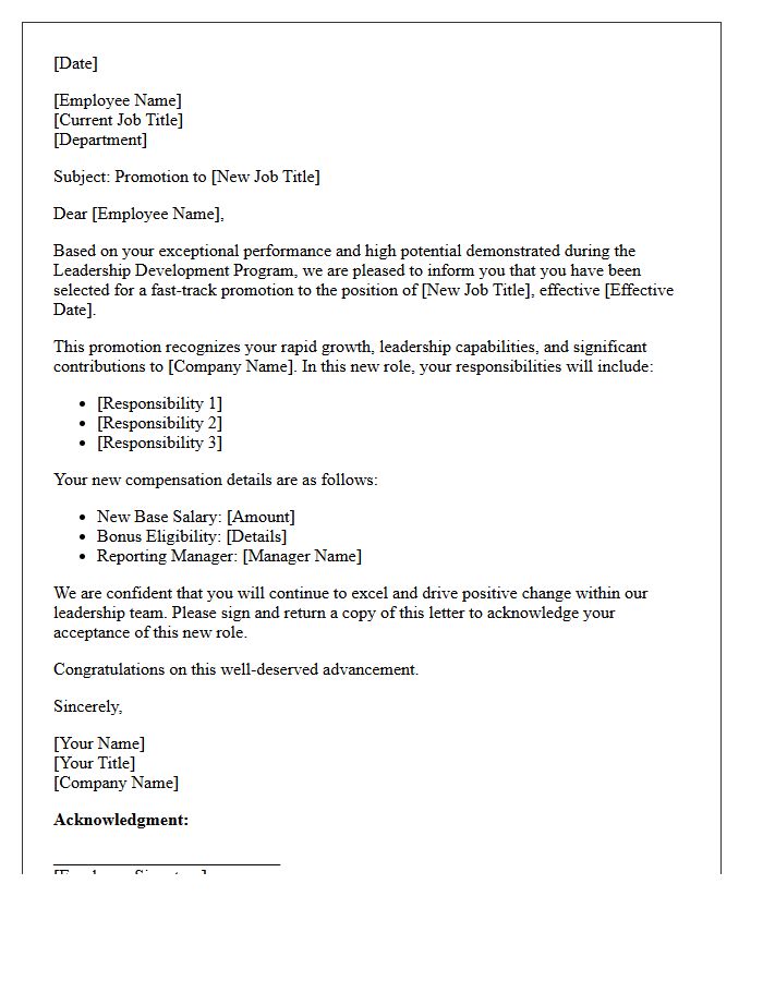 Leadership Development Fast-Track Promotion Letter