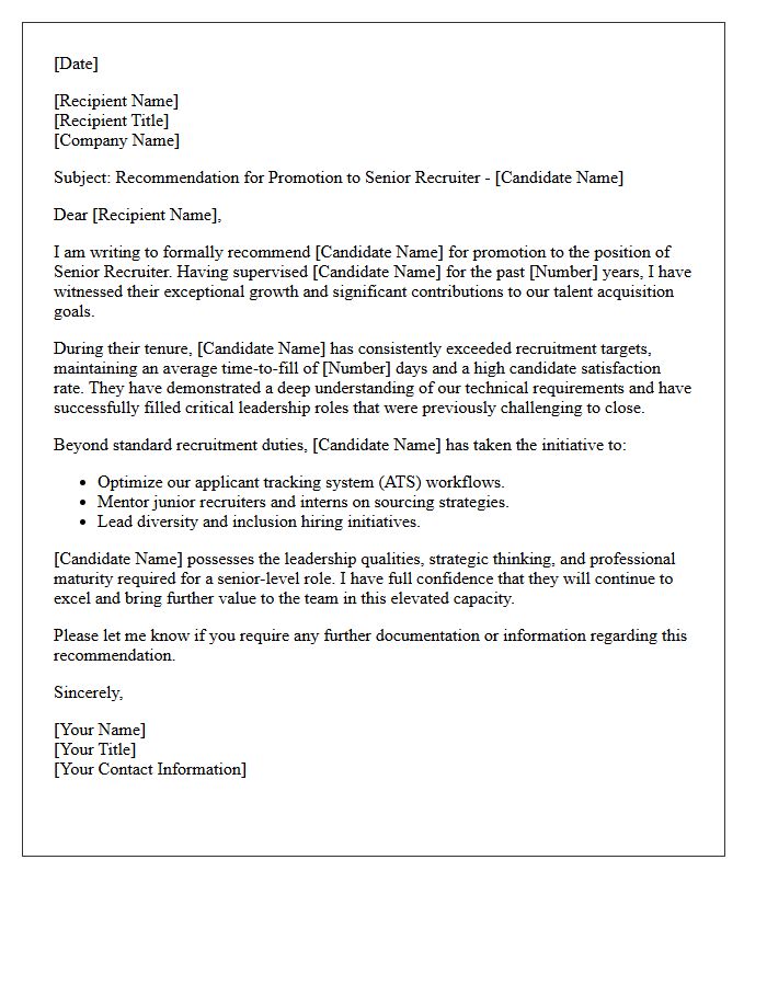 Senior Recruiter Promotion Recommendation Letter