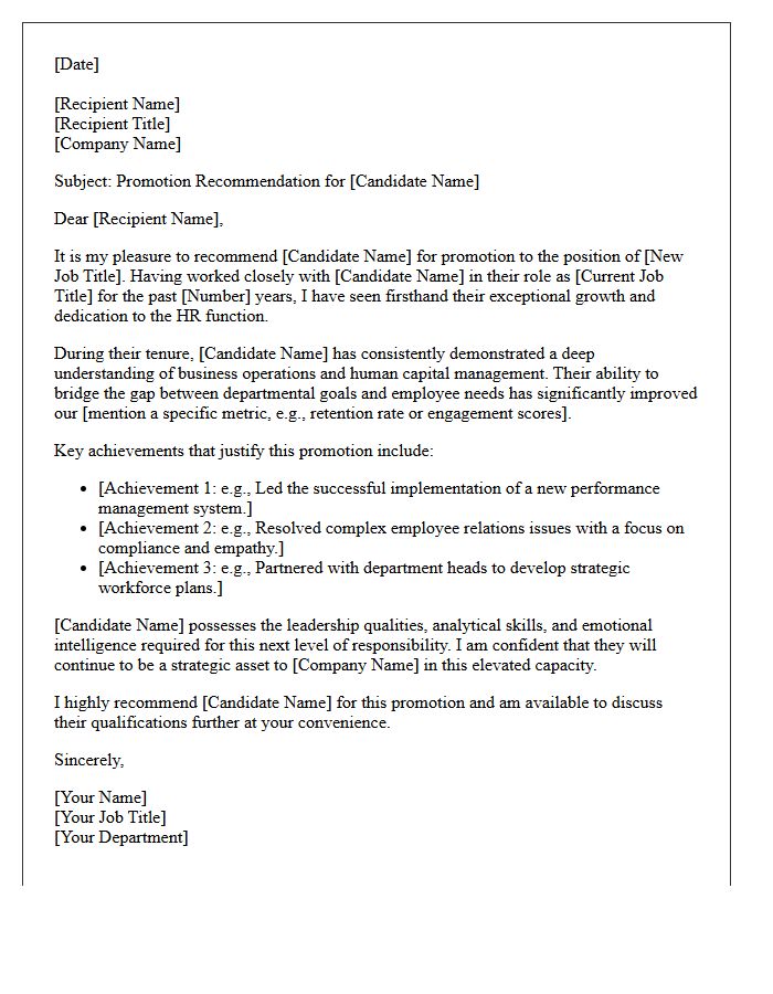 Human Resources Business Partner Promotion Recommendation Letter