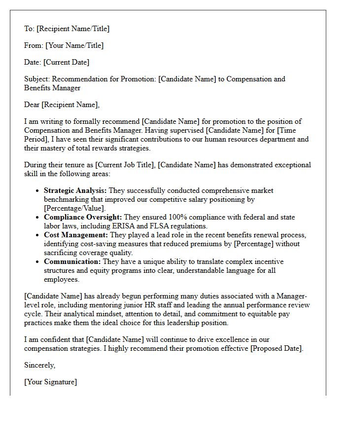 Compensation And Benefits Manager Promotion Recommendation Letter