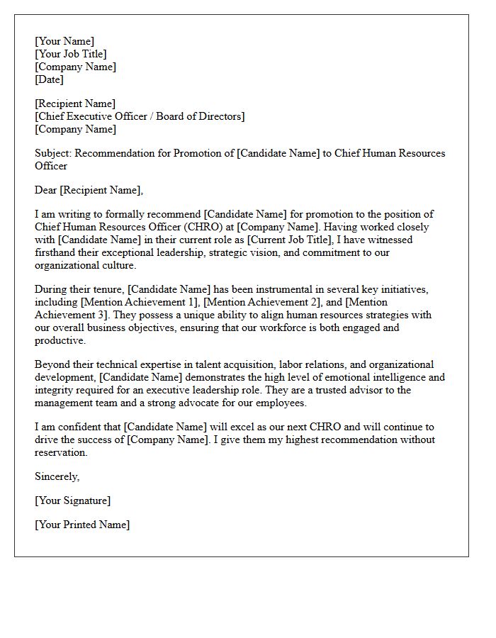 Chief Human Resources Officer Promotion Recommendation Letter
