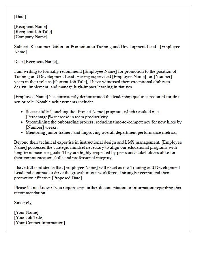 Training And Development Lead Promotion Recommendation Letter