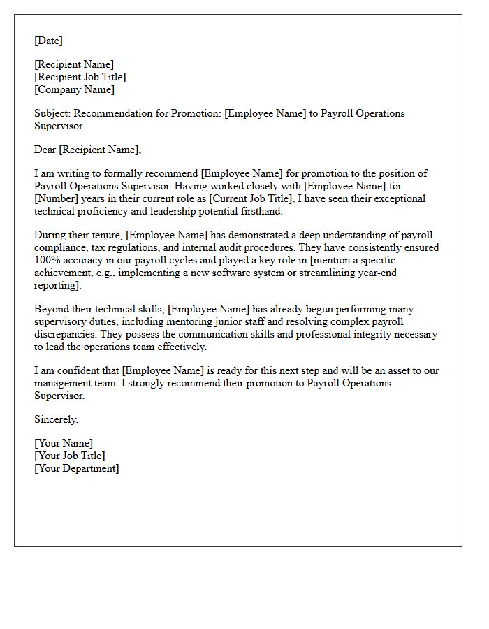 Payroll Operations Supervisor Promotion Recommendation Letter