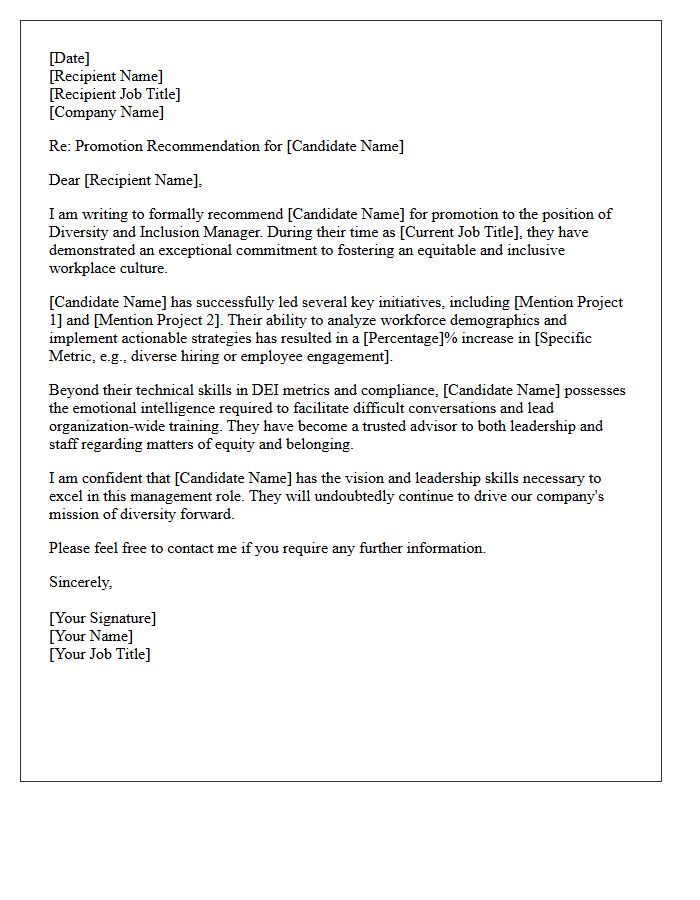 Diversity And Inclusion Manager Promotion Recommendation Letter