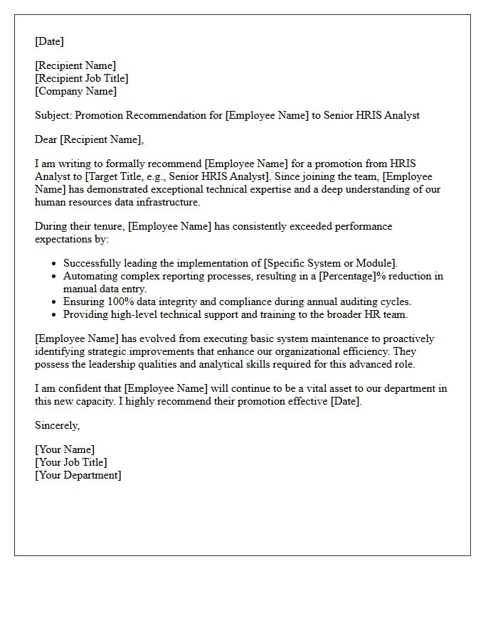 Human Resources Information Systems Analyst Promotion Recommendation Letter