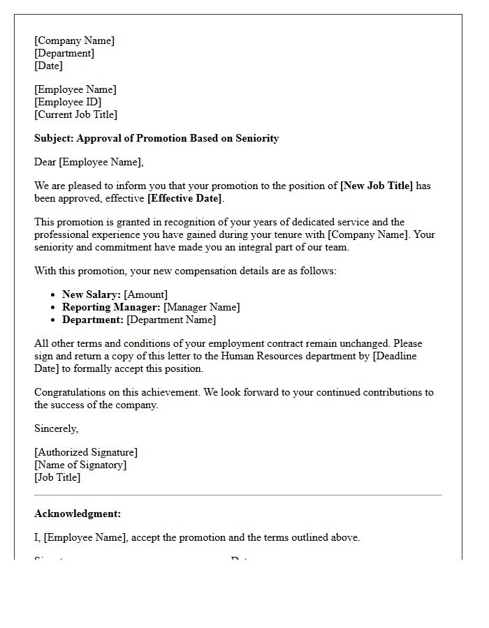 Seniority Based Promotion Approval Letter