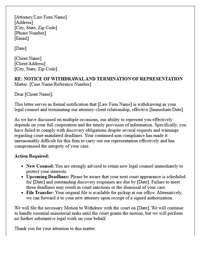 Notice of Withdrawal and Discovery Non-Compliance Disengagement Letter