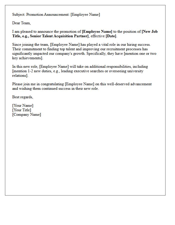 Promotion Announcement Letter for Your Talent Acquisition Partner