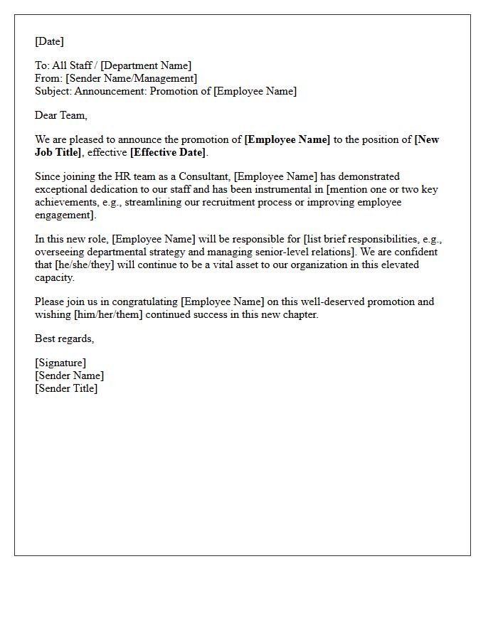 Official Letter Announcing the Promotion of Your HR Consultant