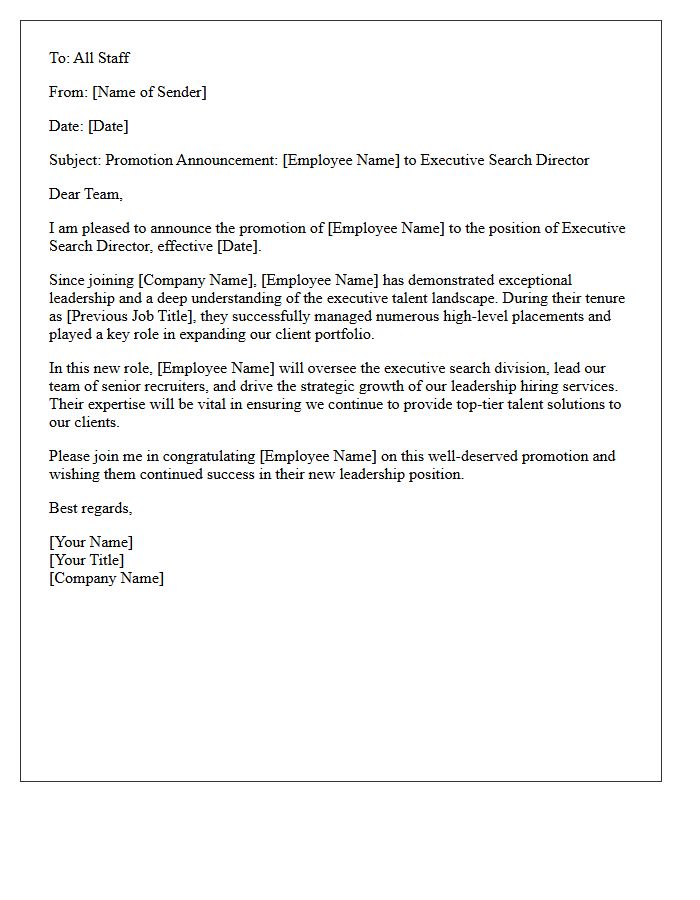 Letter of Promotion Announcement for Executive Search Director