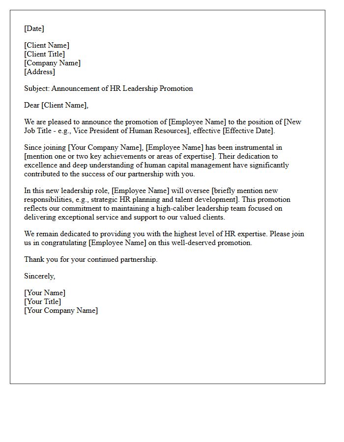 HR Leadership Promotion Announcement Letter to Valued Clients