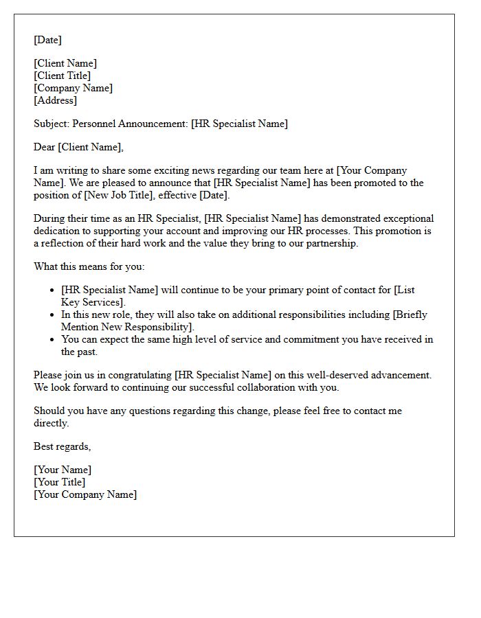 Client Update Letter on HR Specialist Promotion