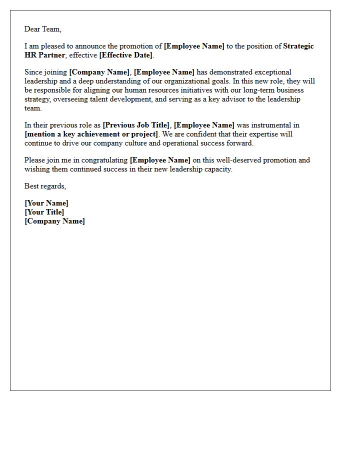 Strategic HR Partner Promotion Announcement Letter