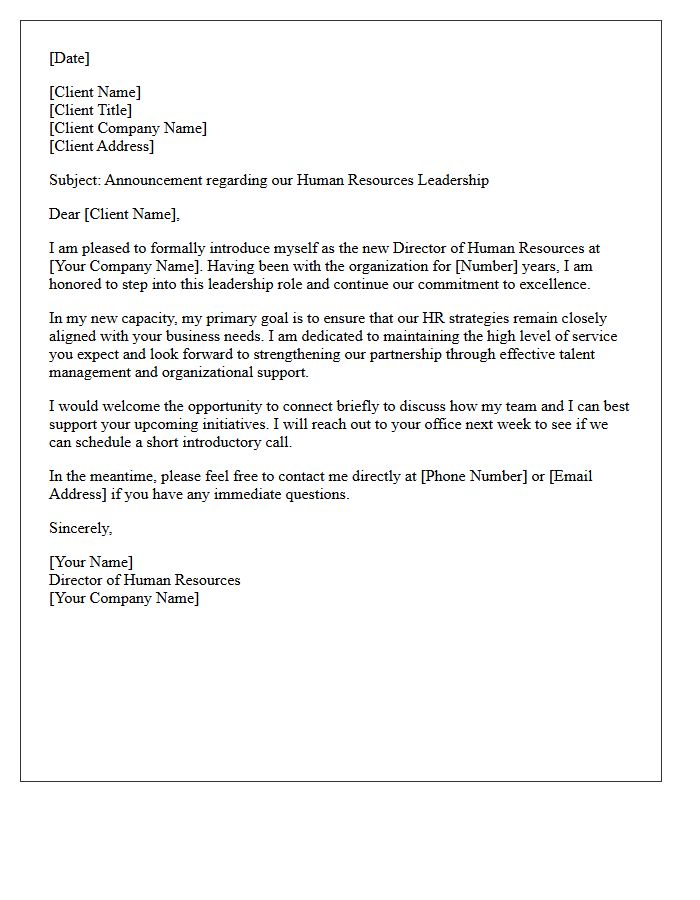 Client Introduction Letter for Promoted HR Director
