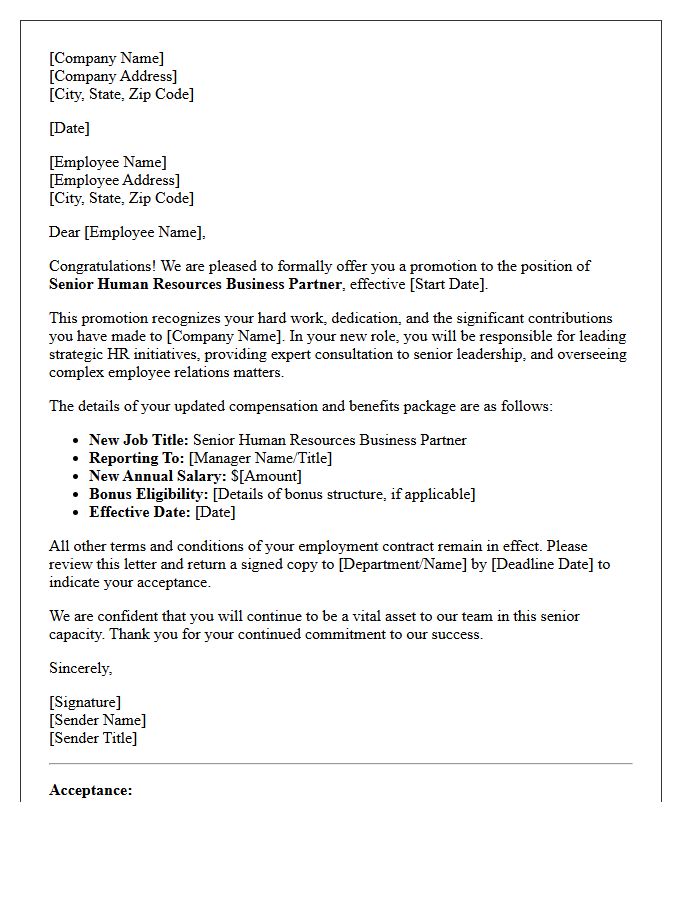 Letter of Promotion for Senior Human Resources Business Partner