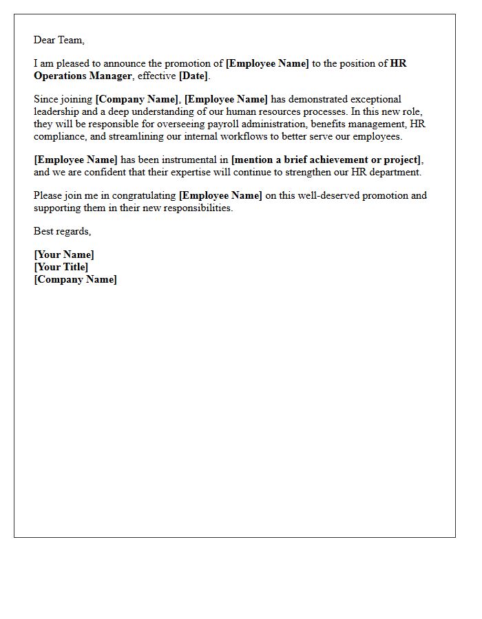 Announcement Letter Regarding HR Operations Manager Promotion