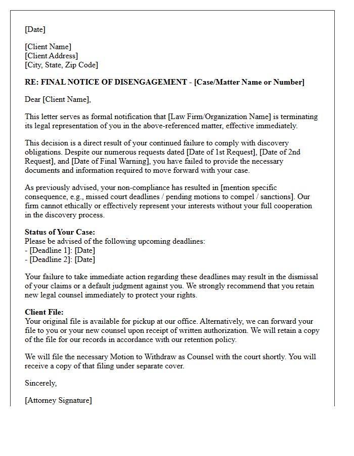 Final Notice and Discovery Non-Compliance Disengagement Letter