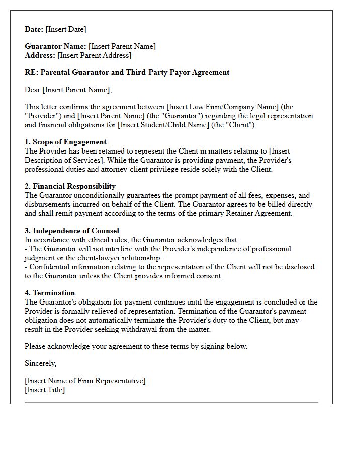Parental Guarantor Third-Party Payor Engagement Letter