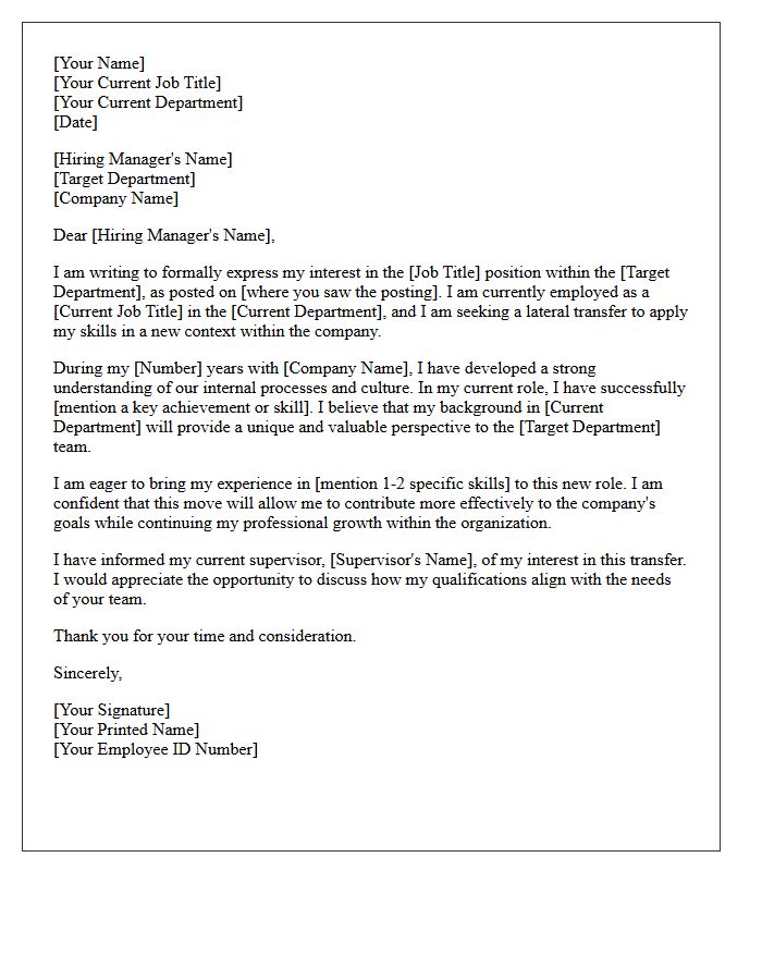 Interdepartmental Lateral Transfer Request Letter