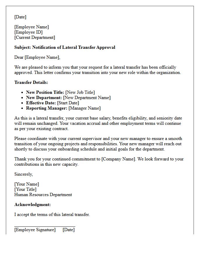 Human Resources Lateral Transfer Approval Letter
