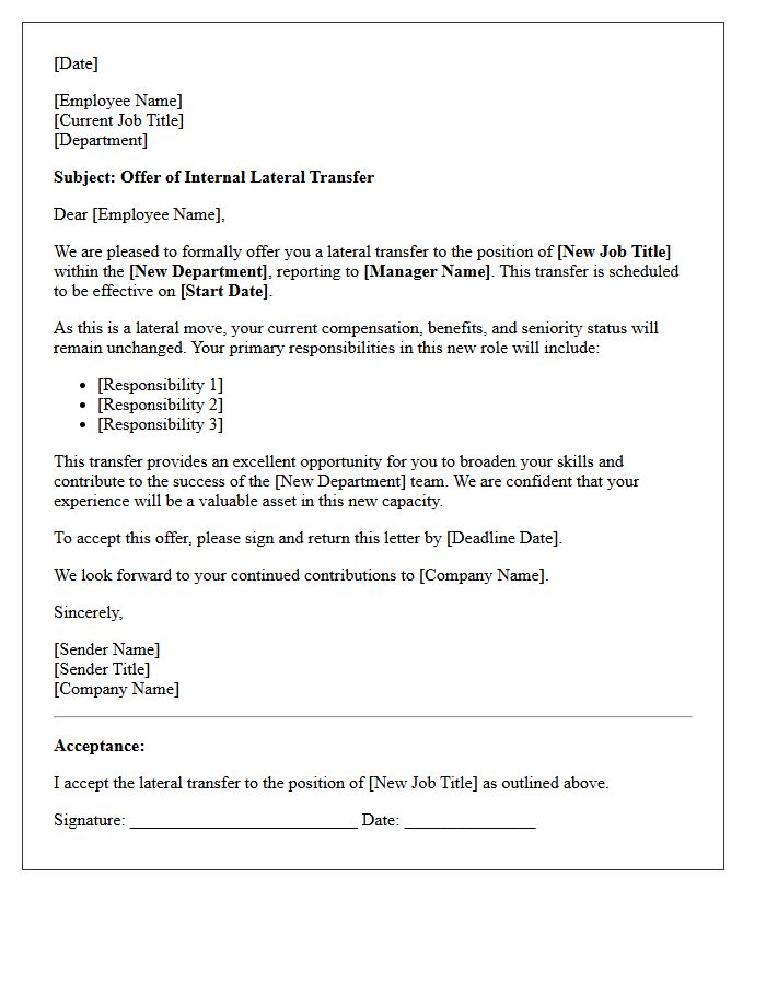 Internal Lateral Transfer Offer Letter