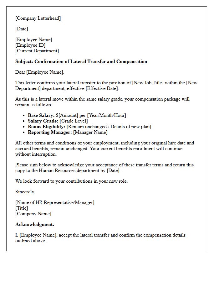 Lateral Transfer Compensation Confirmation Letter