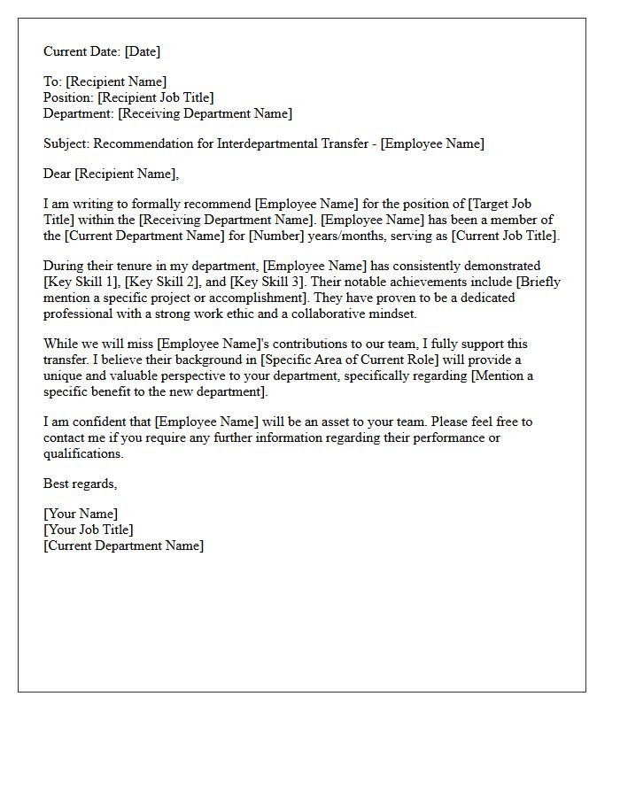 Interdepartmental Transfer Recommendation Letter