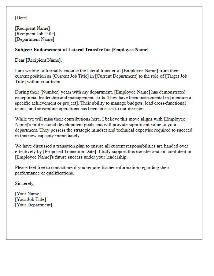 Managerial Lateral Transfer Endorsement Letter