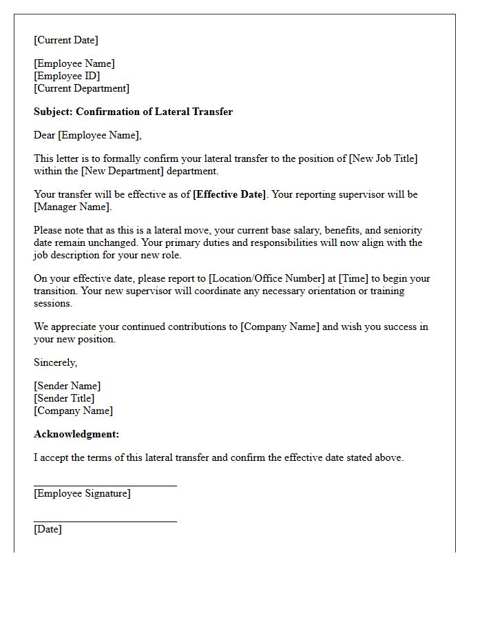 Lateral Transfer Effective Date Confirmation Letter