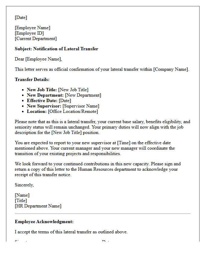 Human Resources Lateral Transfer Processing Letter