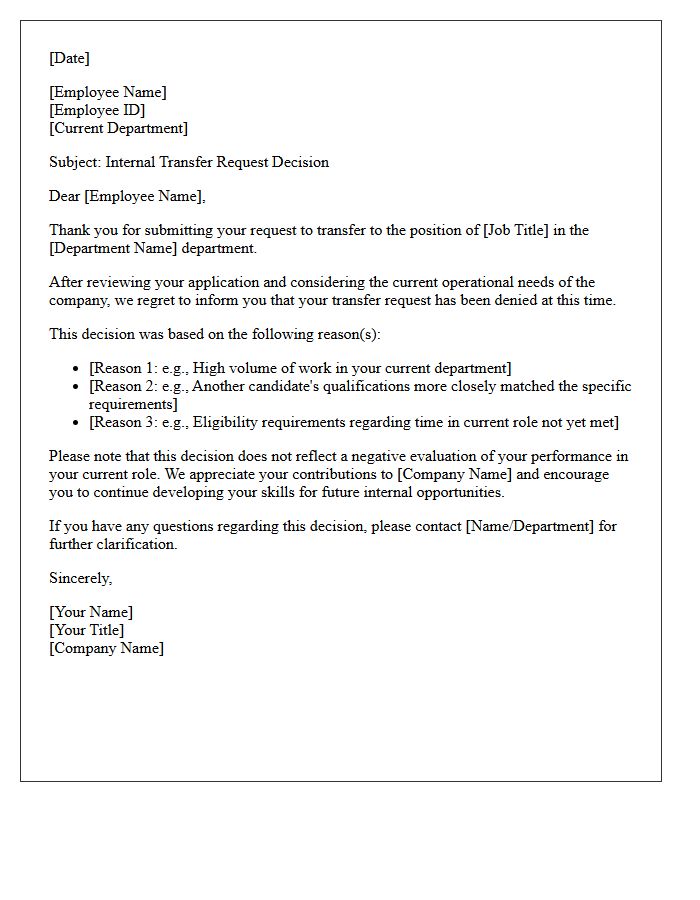 Employee-Initiated Transfer Denial Letter