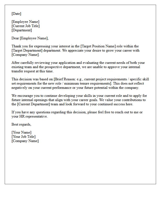 Internal Transfer Request Denial Letter