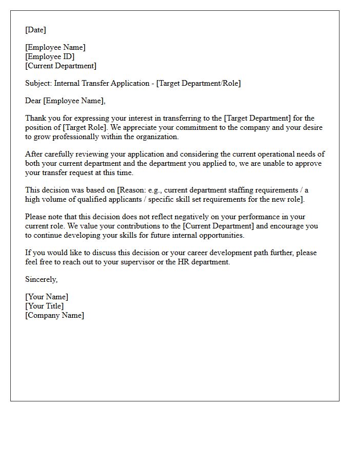 Voluntary Department Transfer Rejection Letter