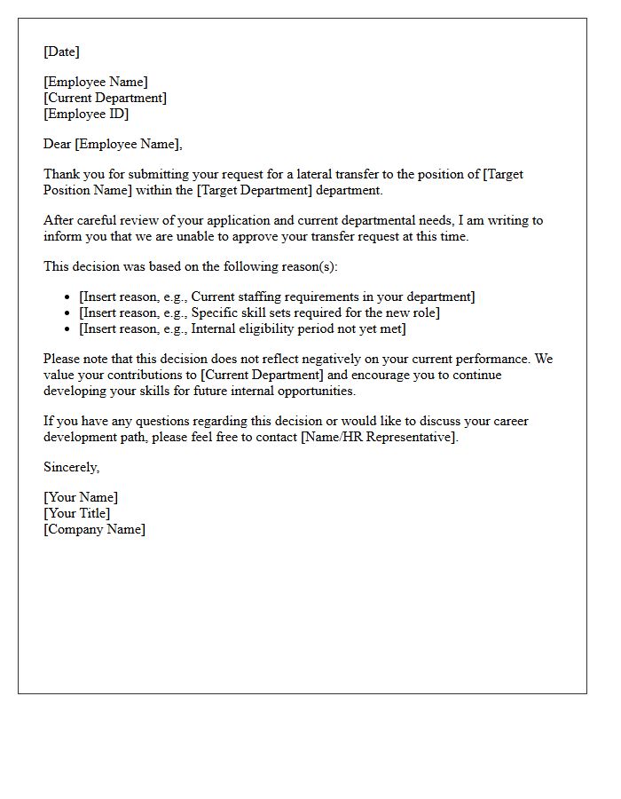 Lateral Transfer Request Denial Letter