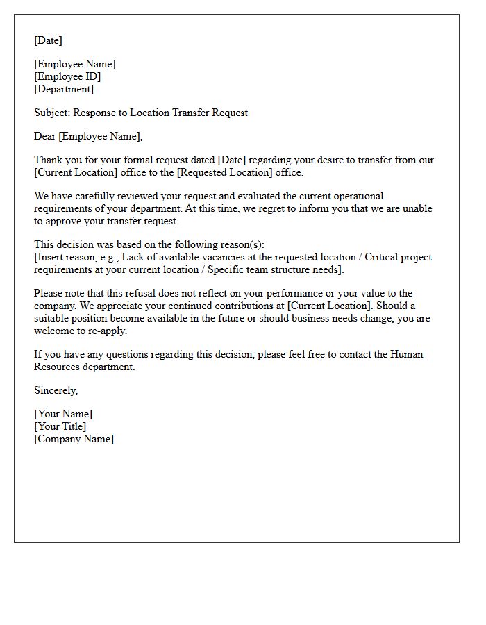 Employee Location Transfer Refusal Letter