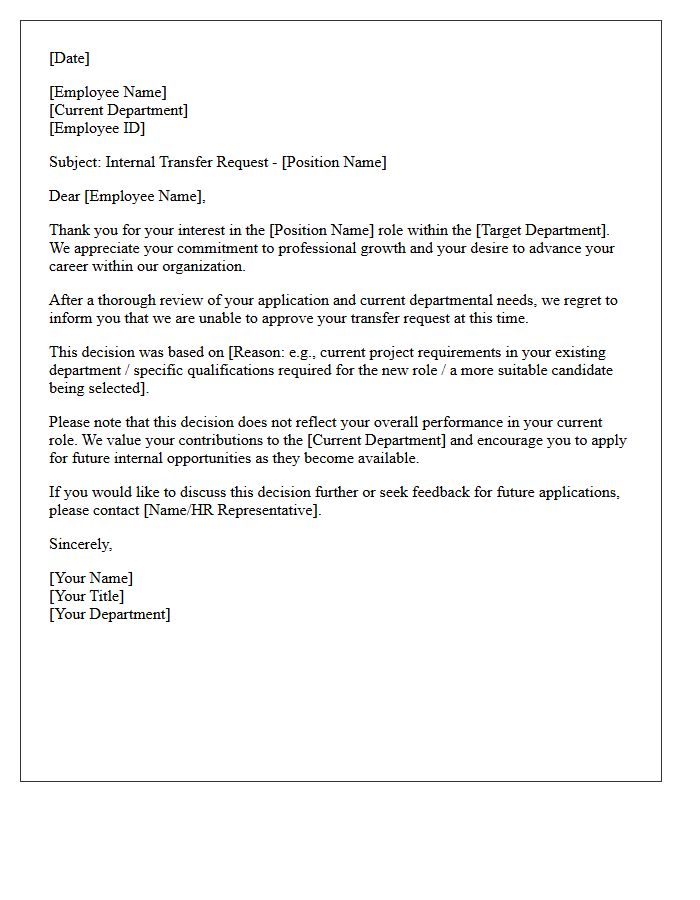 Interdepartmental Transfer Denial Letter