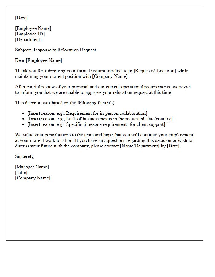 Employee-Initiated Relocation Denial Letter