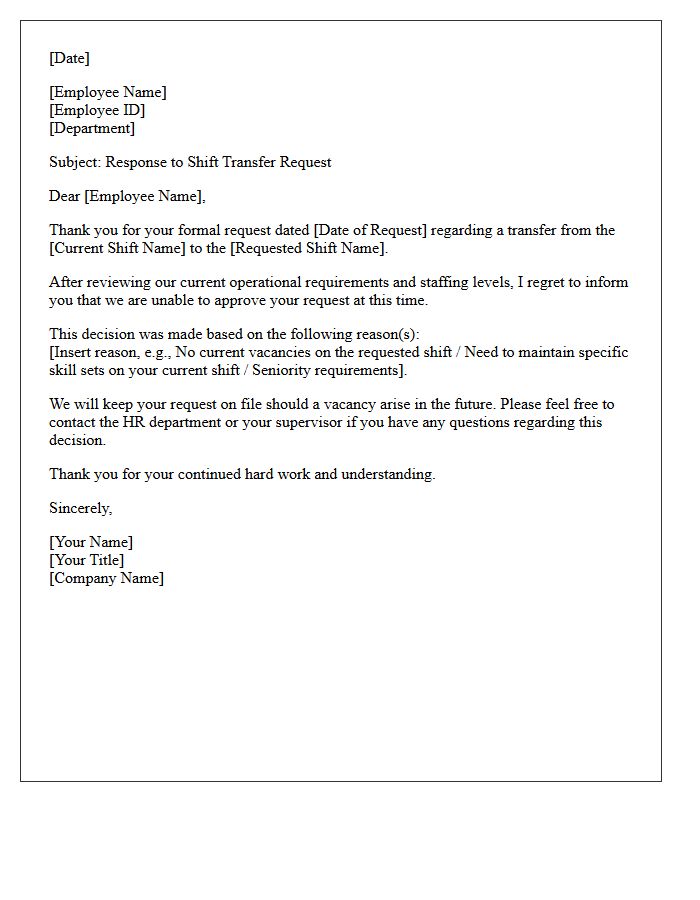 Employee Shift Transfer Rejection Letter