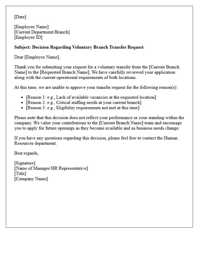 Voluntary Branch Transfer Denial Letter