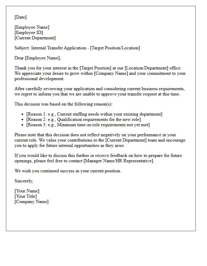 Job Transfer Application Denial Letter
