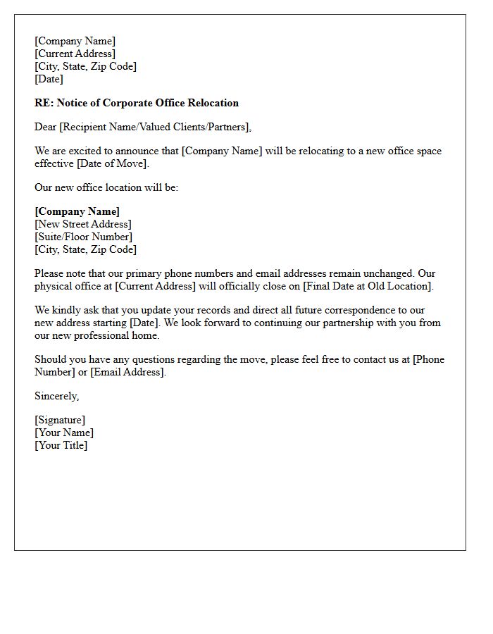 Corporate Relocation Notice Letter