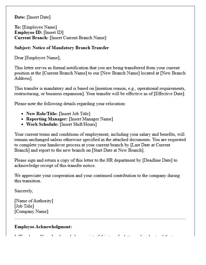 Mandatory Branch Transfer Letter