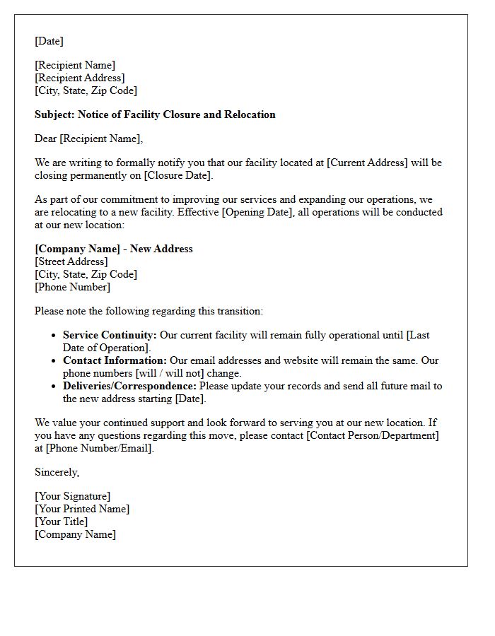 Facility Closure Relocation Letter