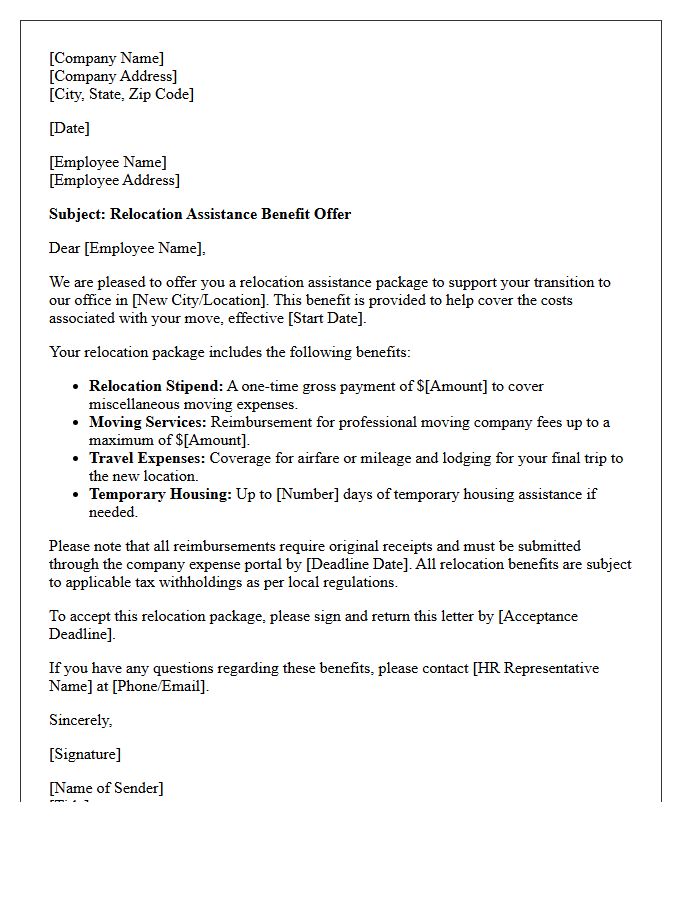 Relocation Assistance Benefit Letter