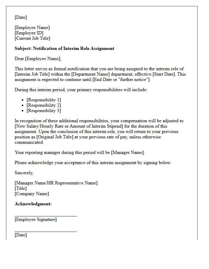 Interim Role Assignment Transfer Letter