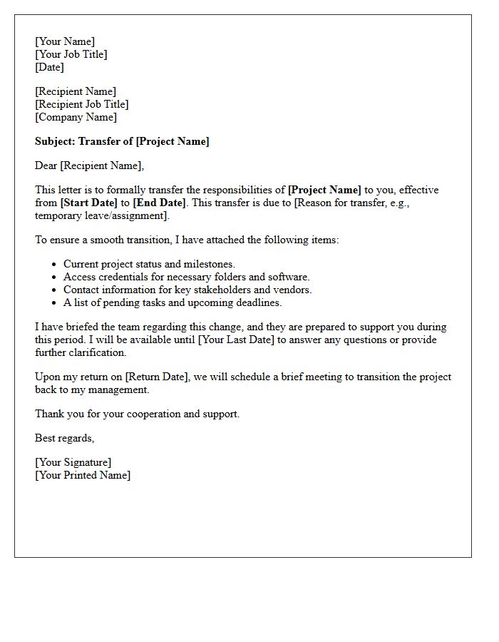Short-Term Project Transfer Letter